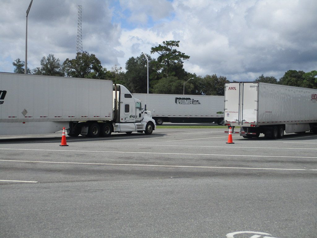 Semi trailers lined up in a trailer yard